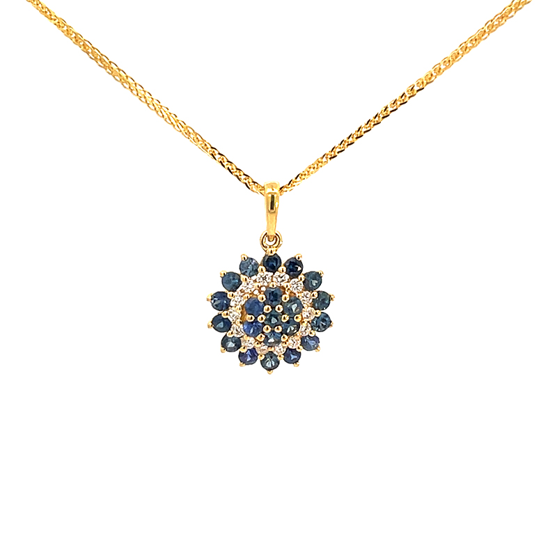 Floral Sapphire Diamond Pendant Set in 18K Gold